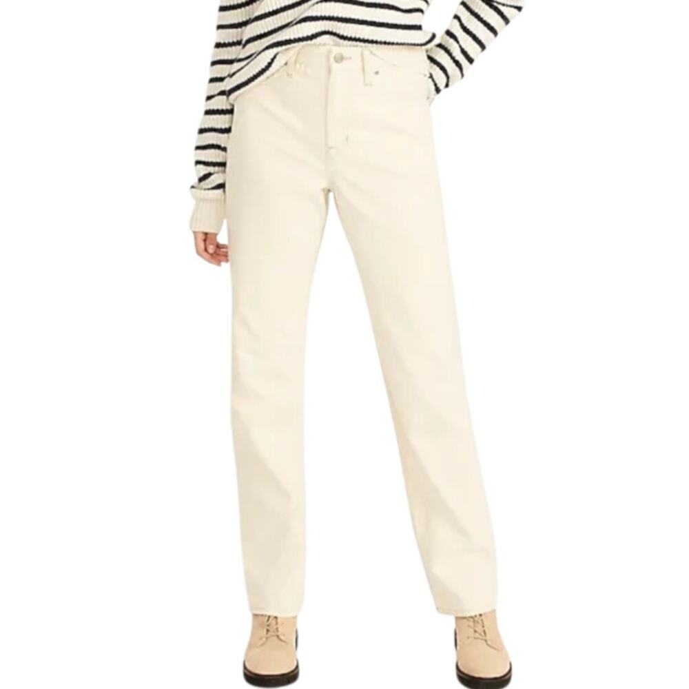 J Crew Slouchy Boyfriend Jeans Straight‎ Leg Ecru White Cream Cotton Slouch 28